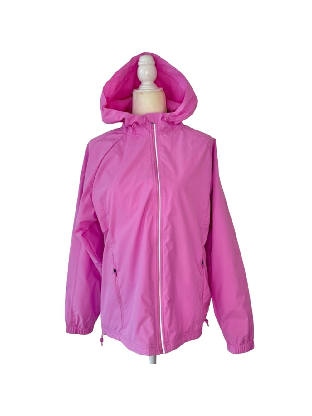 ASICS Pink Hooded Mesh Zip Pockets Windbreaker Reflective Jacket sz L NEW No Tag